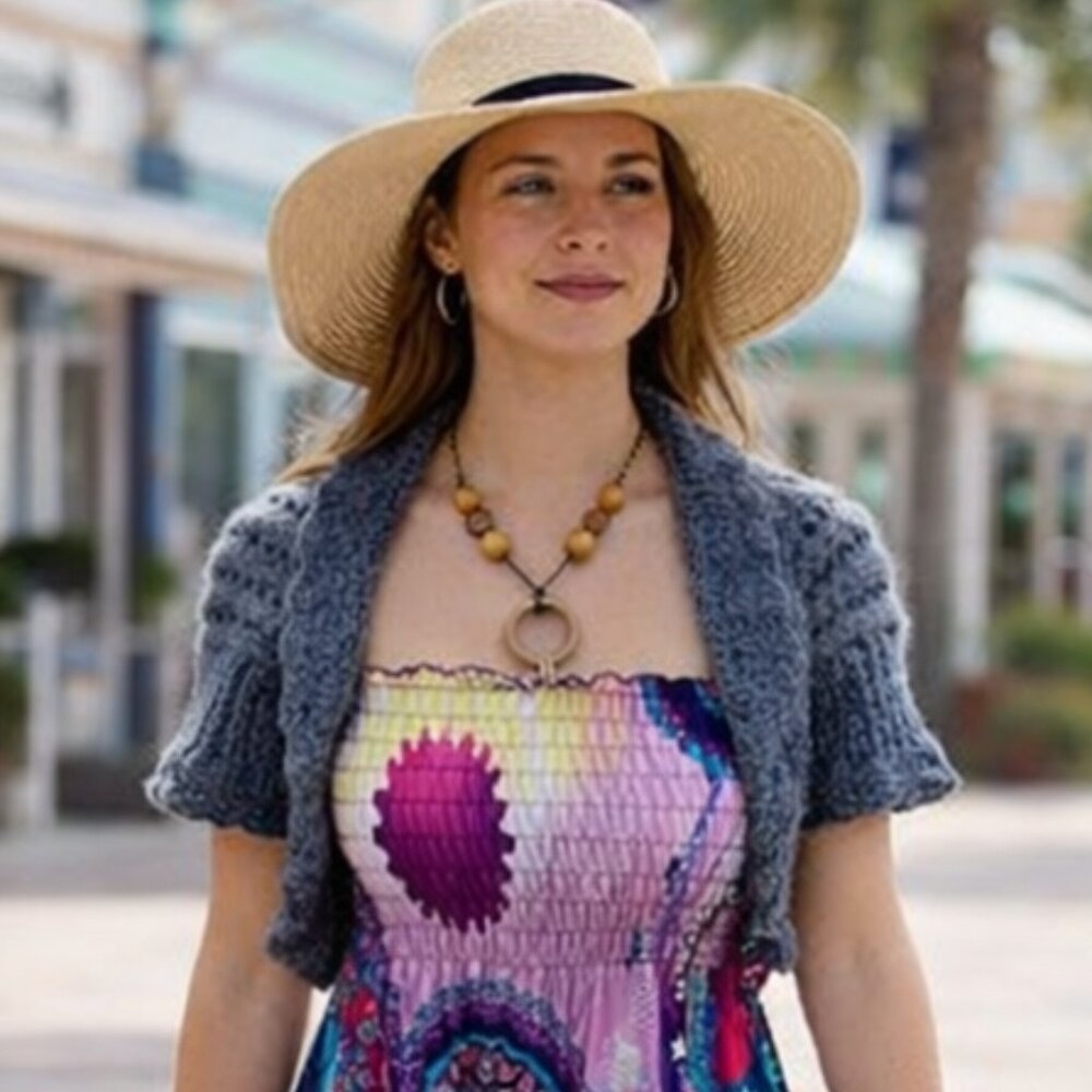 Hand Crafted Gray Knit Shrug Bolero Boho Festival Dress Cover Cardigan Sweater